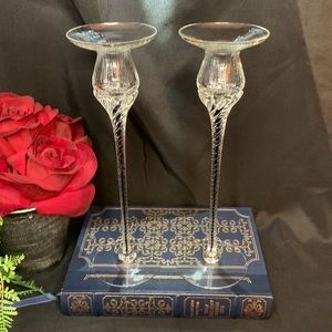 Set of 2 Beautiful Bohemia Crystalox Twisted Black Thread Candlestick